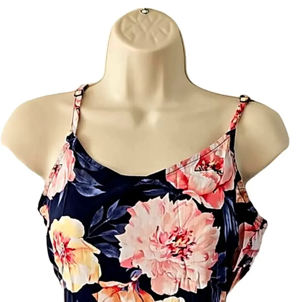 Old Navy Girls Size 12 Navy Pink Floral Spaghetti Strap Sundress Cotton Blend